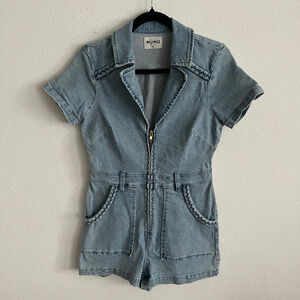 Show Me Your MuMu Braided Denim Light Blue Romper
